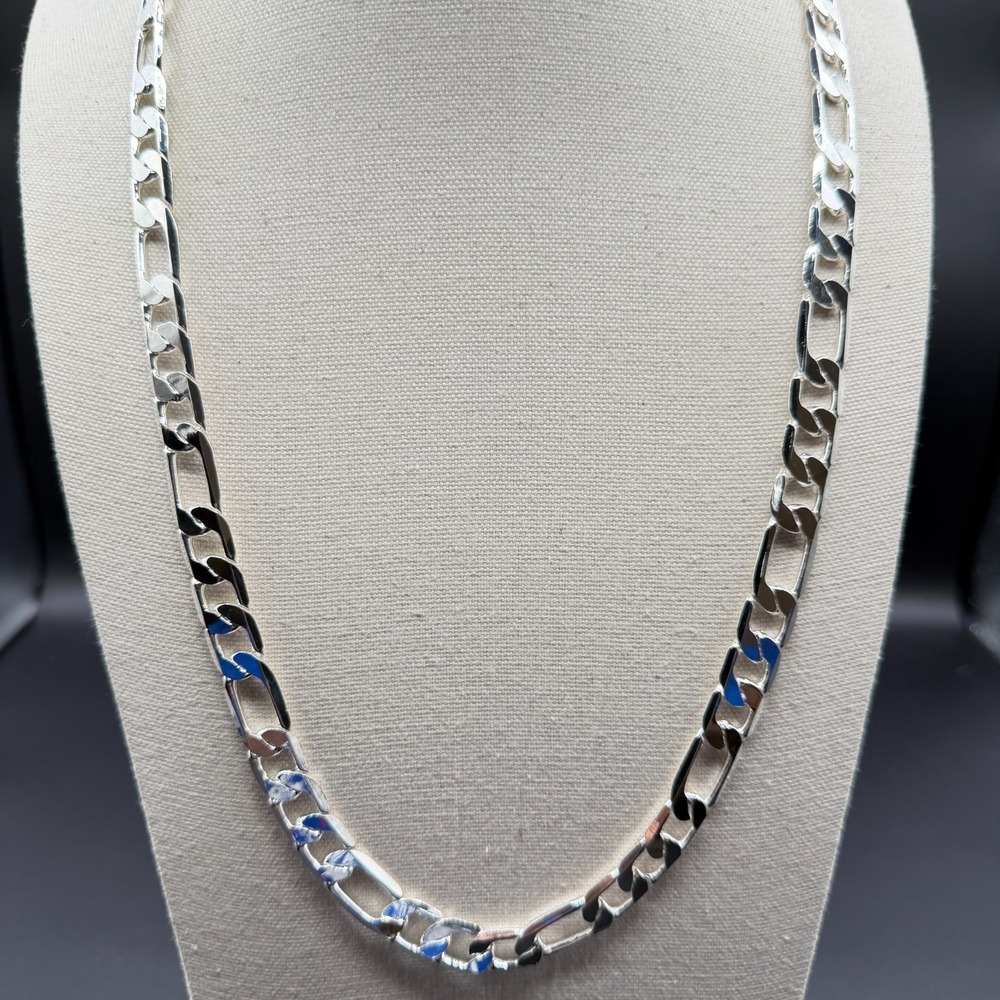 925 Sterling Silver Figaro Chain Necklace Heavy Link Unisex Jewelry Lobster Gift